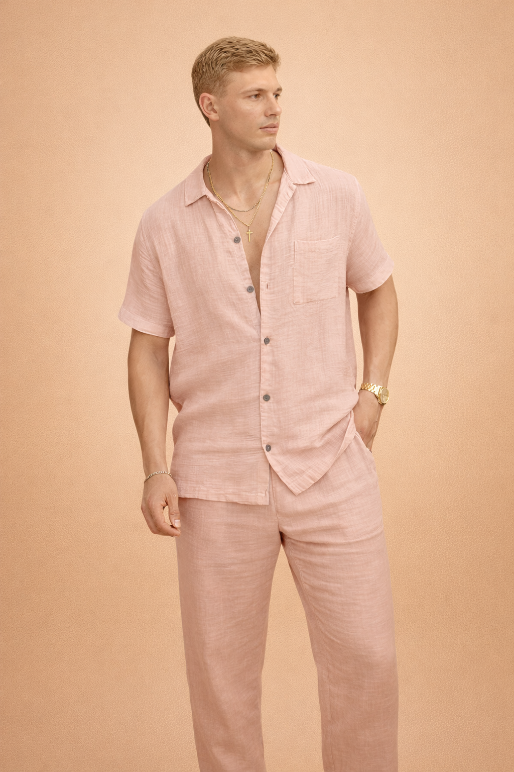 Tomasz | Men's short-sleeved button-down top – casual summer outfit 2