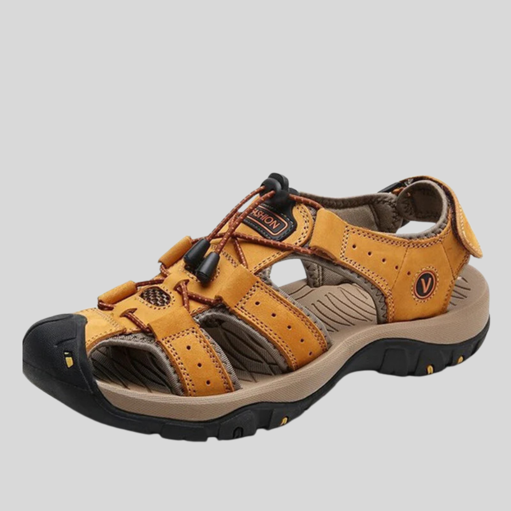 Men's Slide | Open Toe Buckle Velcro Leather