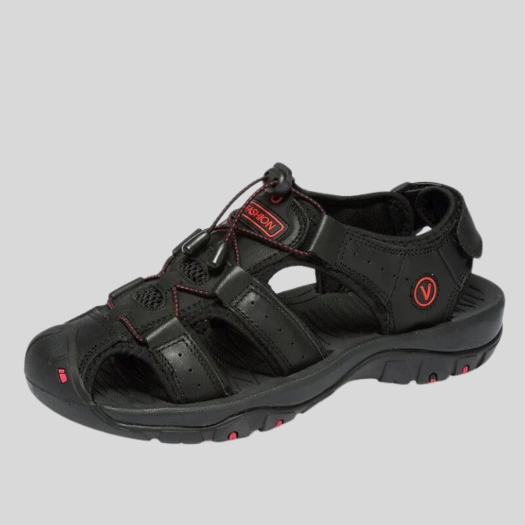 Men's Slide | Open Toe Buckle Velcro Leather