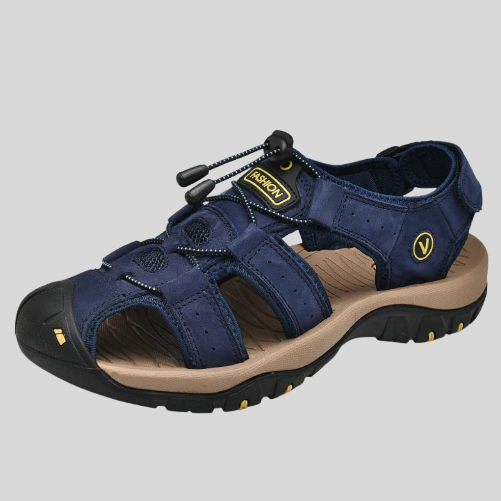 Men's Slide | Open Toe Buckle Velcro Leather
