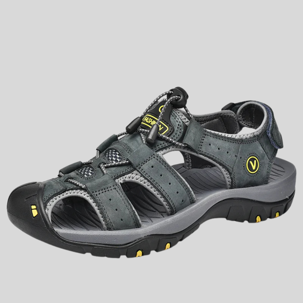 Men's Slide | Open Toe Buckle Velcro Leather