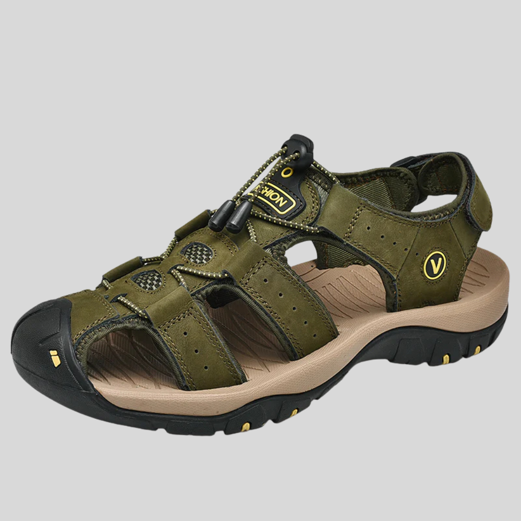Men's Slide | Open Toe Buckle Velcro Leather