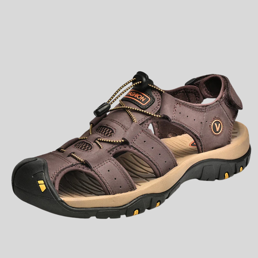 Men's Slide | Open Toe Buckle Velcro Leather