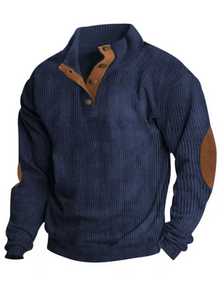 Men's Hoodie | Quarter-Button Ribbed Knit Elbow Patch