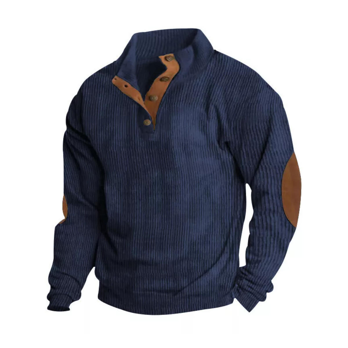 Men's Hoodie | Quarter-Button Ribbed Knit Elbow Patch