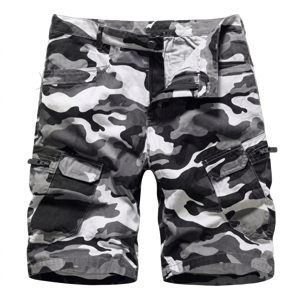 Men's Camo Cargo Shorts | Knee Length Multi Pocket Belted