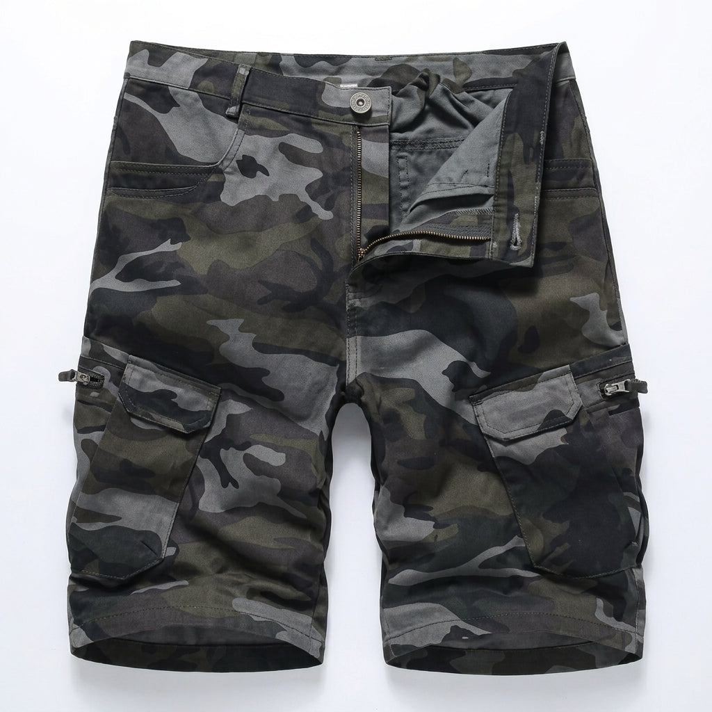 Men's Camo Cargo Shorts | Knee Length Multi Pocket Belted