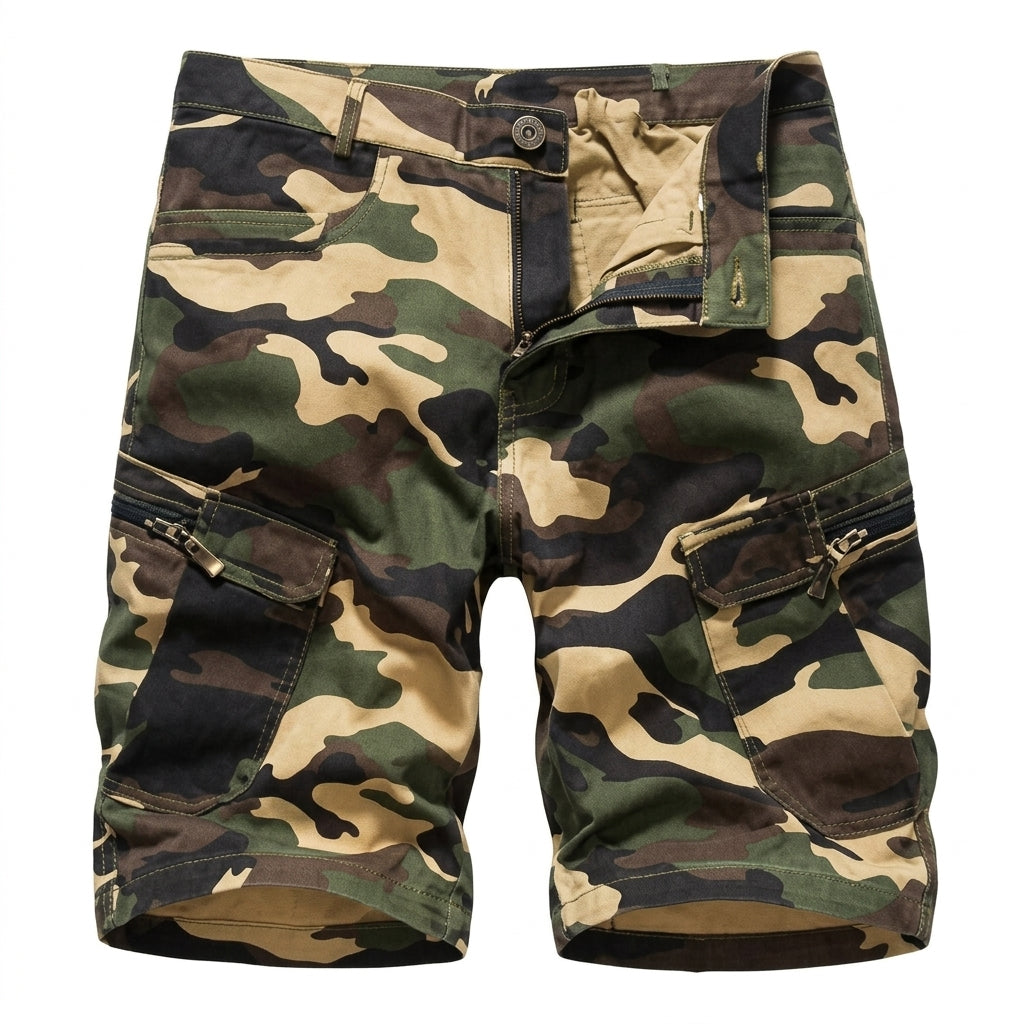 Men's Camo Cargo Shorts | Knee Length Multi Pocket Belted
