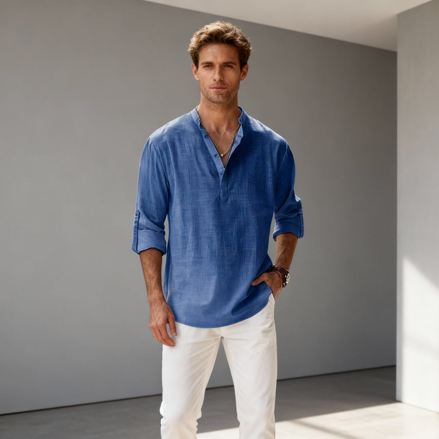 Men's Henley | Long Sleeve Linen Relaxed Fit V-Neck