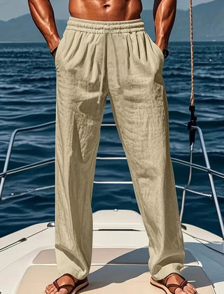 Men's Linen Slacks | Loose Fit Drawstring Full Length