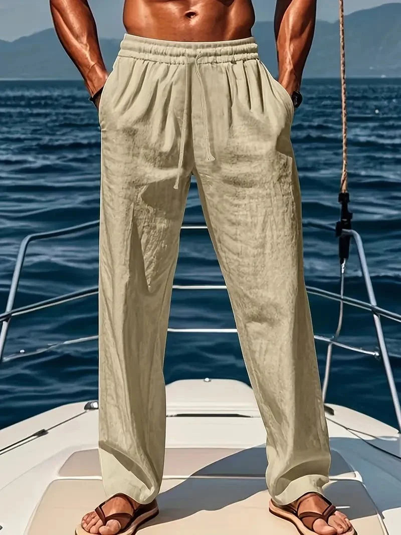 Men's Linen Slacks | Loose Fit Drawstring Full Length