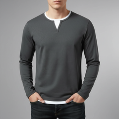 Men's T Shirt | Notch Neckline Long Sleeve Knit