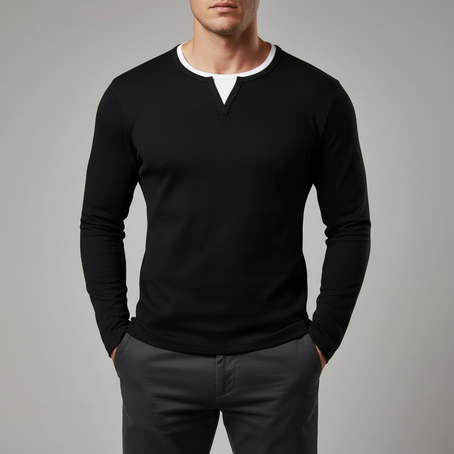 Men's T Shirt | Notch Neckline Long Sleeve Knit