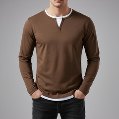 Men's T Shirt | Notch Neckline Long Sleeve Knit