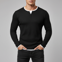 Men's T Shirt | Notch Neckline Long Sleeve Knit
