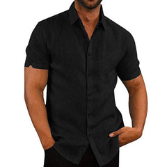 Men's Linen Shirt | Short Sleeve Collar Button Closure
