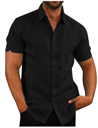 Men's Linen Shirt | Short Sleeve Collar Button Closure