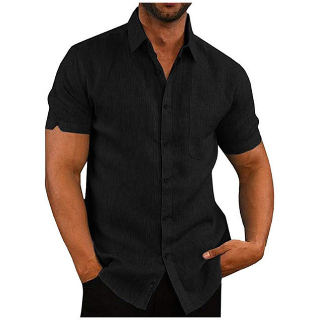 Men's Linen Shirt | Short Sleeve Collar Button Closure