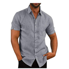 Men's Linen Shirt | Short Sleeve Collar Button Closure