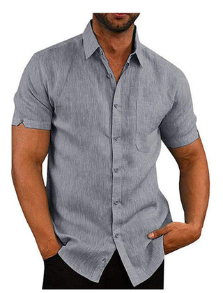 Men's Linen Shirt | Short Sleeve Collar Button Closure