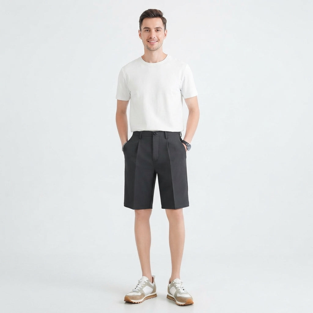 Men's Work Shorts | Pleated Straight-Leg Tailored Closure