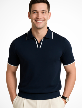 Men's Knitted Polo Shirt | Short Sleeve Collar Knit