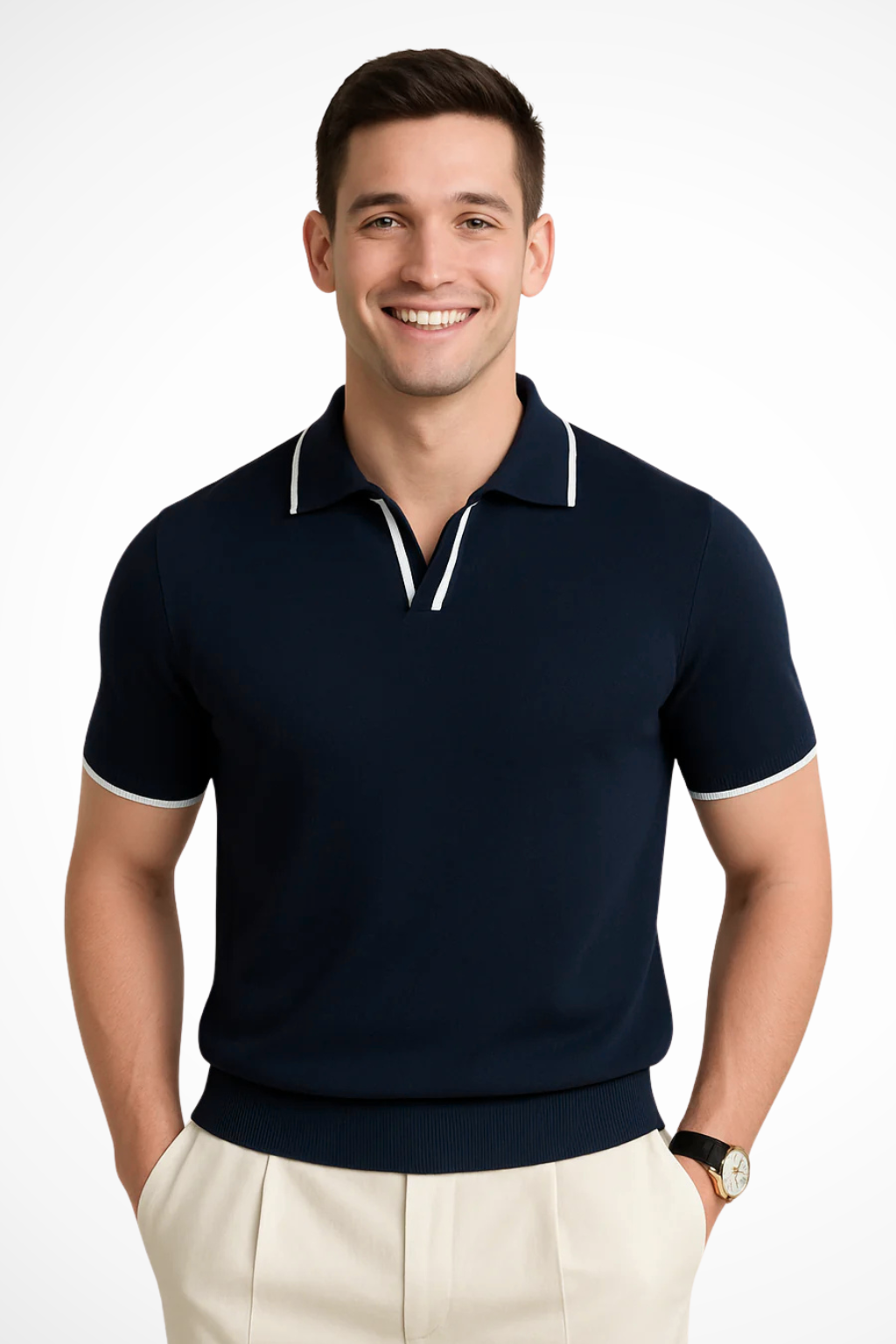 Men's Knitted Polo Shirt | Short Sleeve Collar Knit