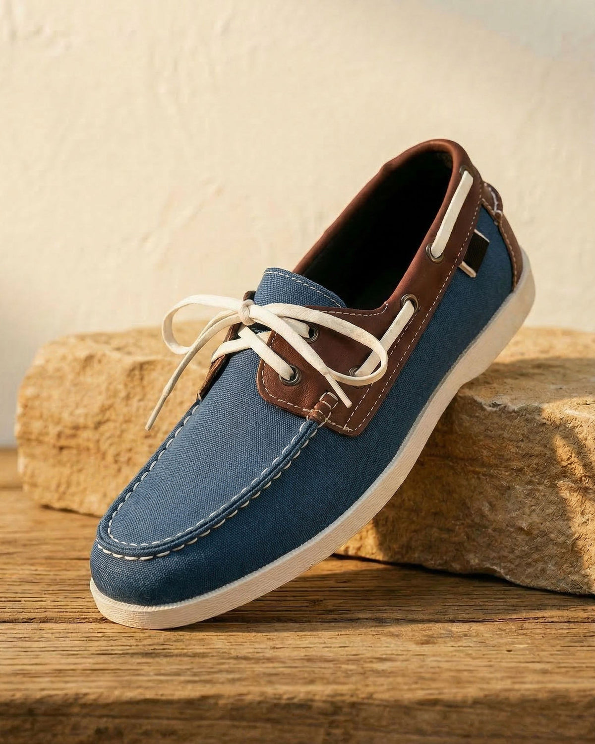 Men's Boat Shoe | Side Lace Stitched Toe Contrast Detail