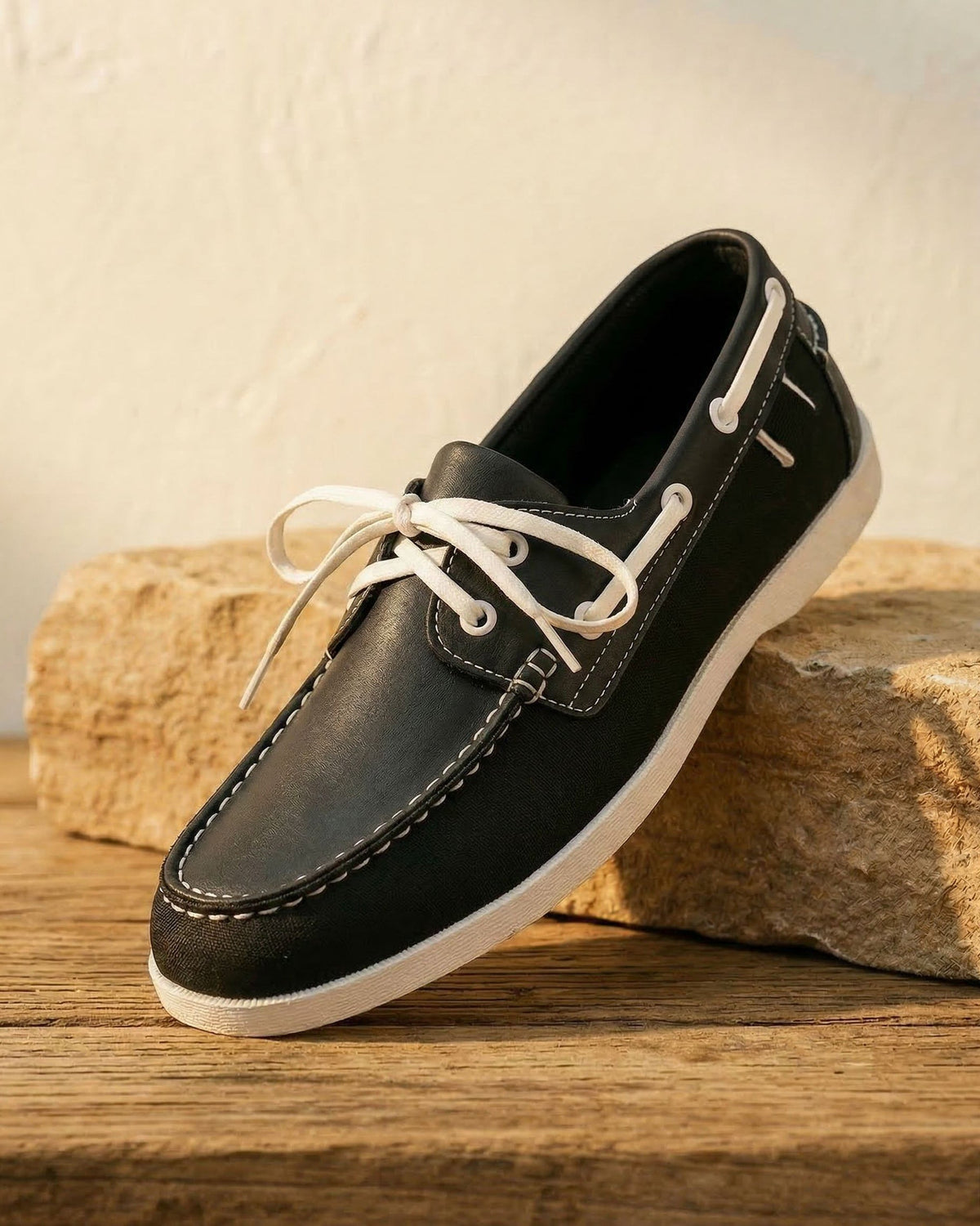 Men's Boat Shoe | Side Lace Stitched Toe Contrast Detail