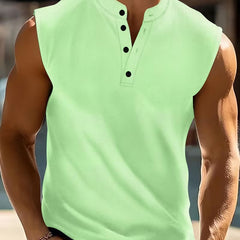 Men's No Sleeve Shirt | Henley Neckline Knit Sleeveless