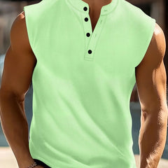 Men's No Sleeve Shirt | Stand Collar Button Front Knit