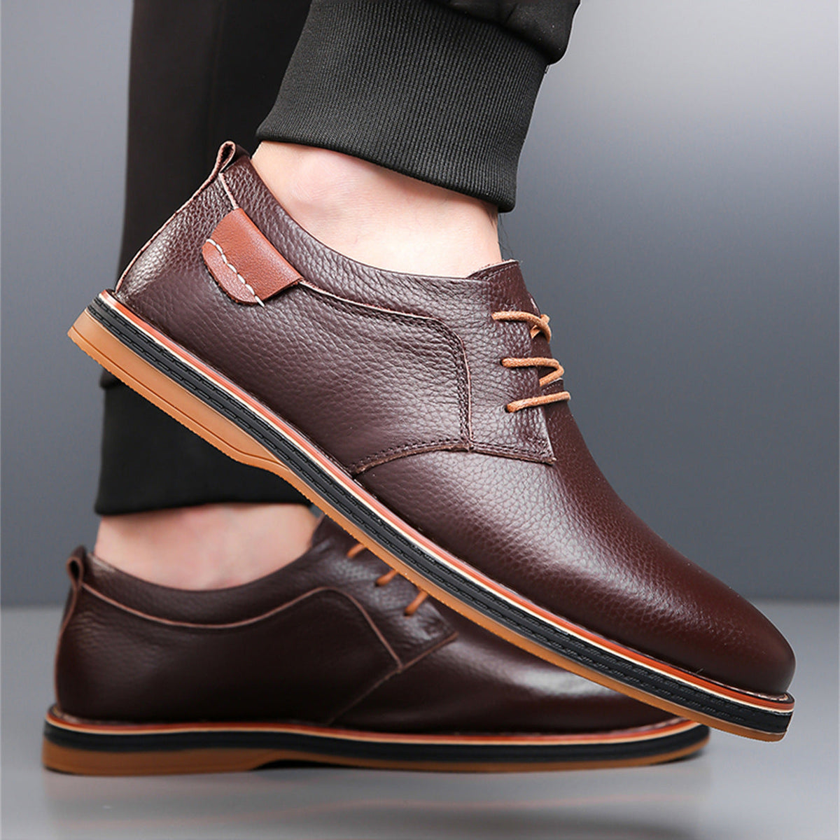 Men's Casual Shoe | Leather Lace-Up Oxford Rounded Toe
