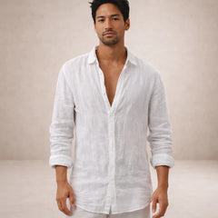 Men's Linen Shirt | Long Sleeves Button Front Relaxed Fit