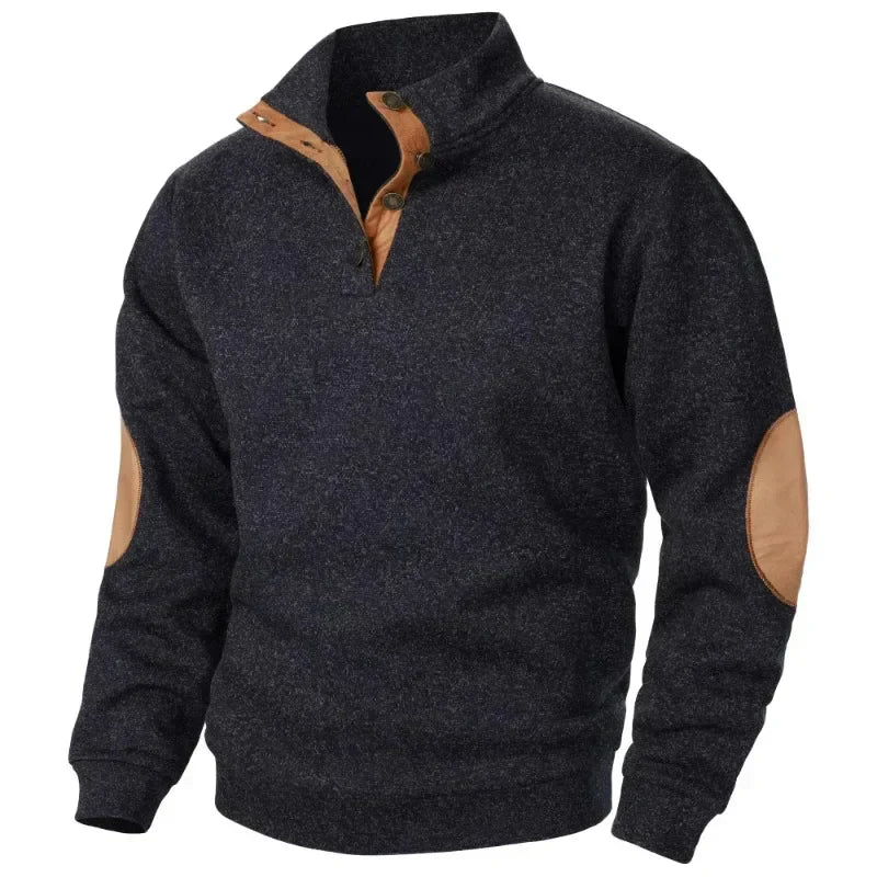 Men's Sweatshirt | V-Neck Knit Elbow Patch Relaxed Fit