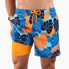 Men's Board Shorts | Tropical Print Drawstring Quick Dry