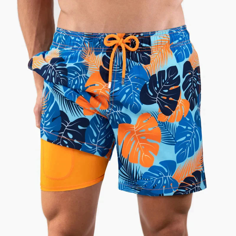 Men's Board Shorts | Tropical Print Drawstring Quick Dry