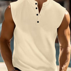 Men's No Sleeve Shirt | Henley Neckline Knit Sleeveless