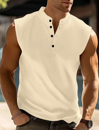 Men's No Sleeve Shirt | Henley Neckline Knit Sleeveless