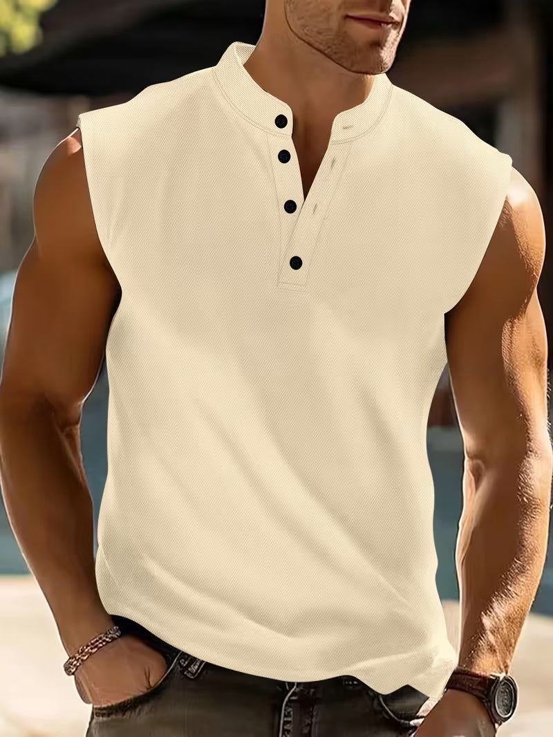 Men's No Sleeve Shirt | Henley Neckline Knit Sleeveless