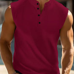 Men's No Sleeve Shirt | Henley Neckline Knit Sleeveless