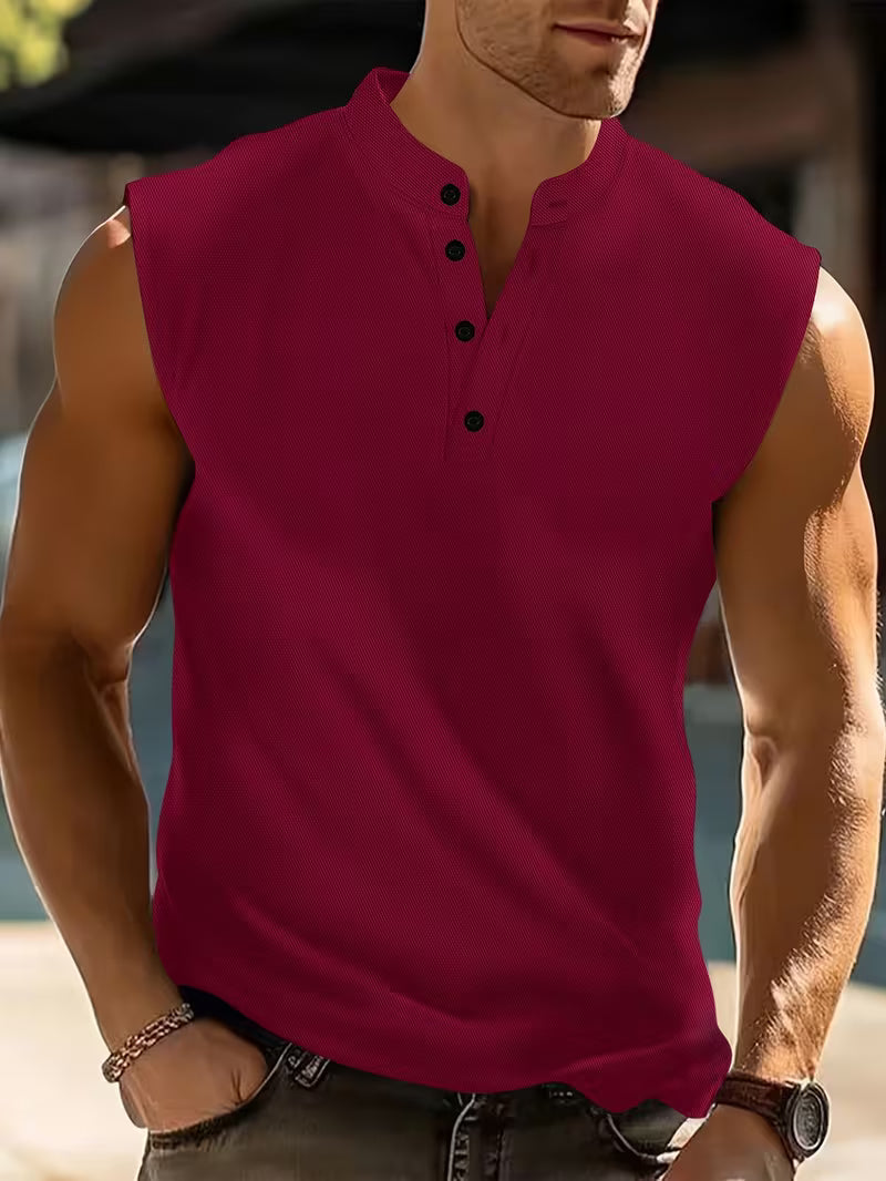 Men's No Sleeve Shirt | Henley Neckline Knit Sleeveless