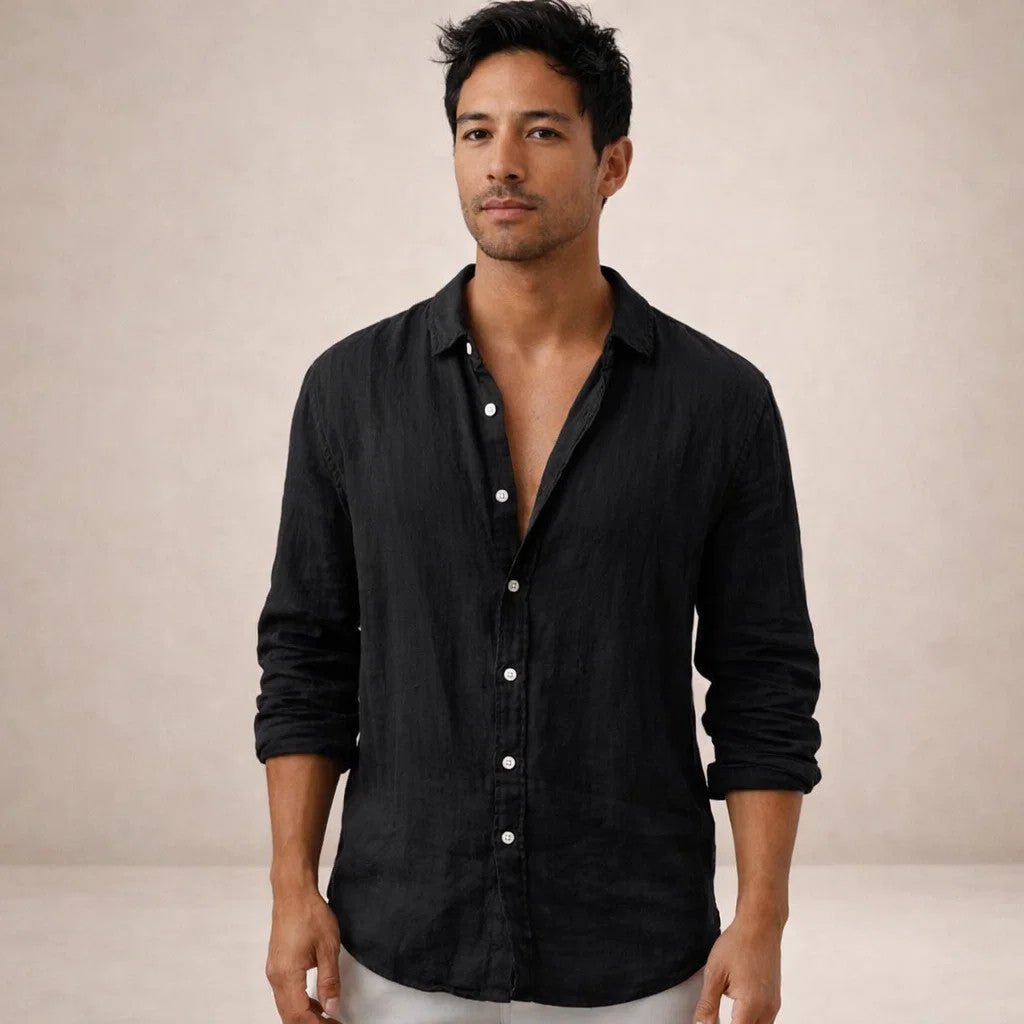 Men's Linen Shirt | Long Sleeves Button Front Relaxed Fit