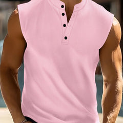 Men's No Sleeve Shirt | Stand Collar Button Front Knit