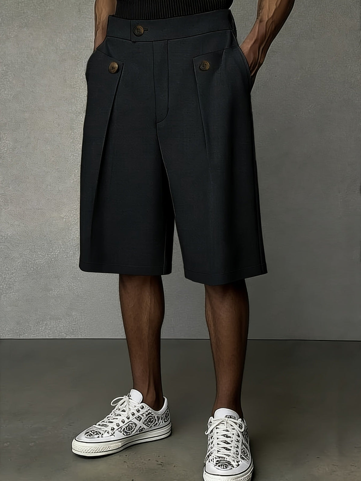 Men's Tailored Shorts | Pleated Front Relaxed Fit Button Closure