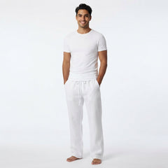 Men's Linen Pants | Drawstring Waist Relaxed Fit Full Length