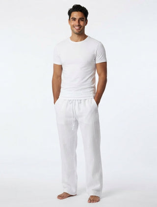 Men's Linen Pants | Drawstring Waist Relaxed Fit Full Length