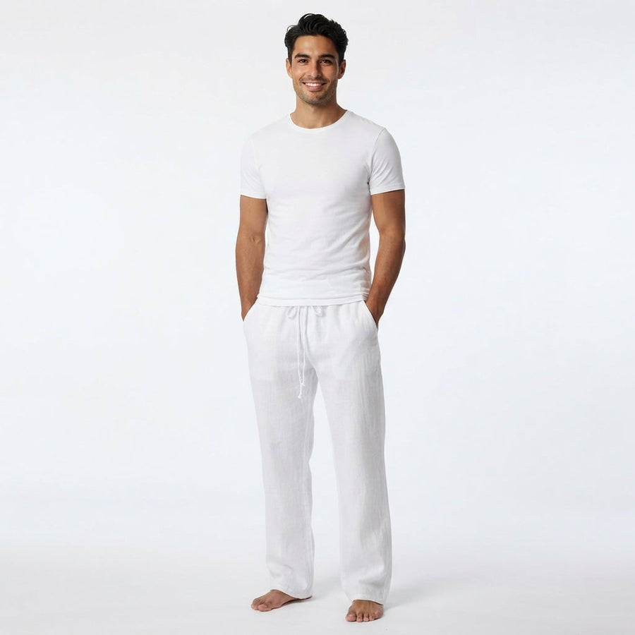 Men's Linen Pants | Drawstring Waist Relaxed Fit Full Length