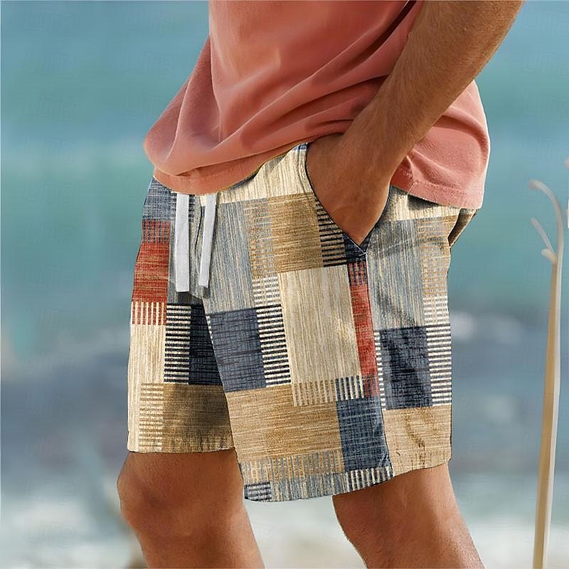 Men's Board Shorts | Patchwork Mid-Waist Drawstring