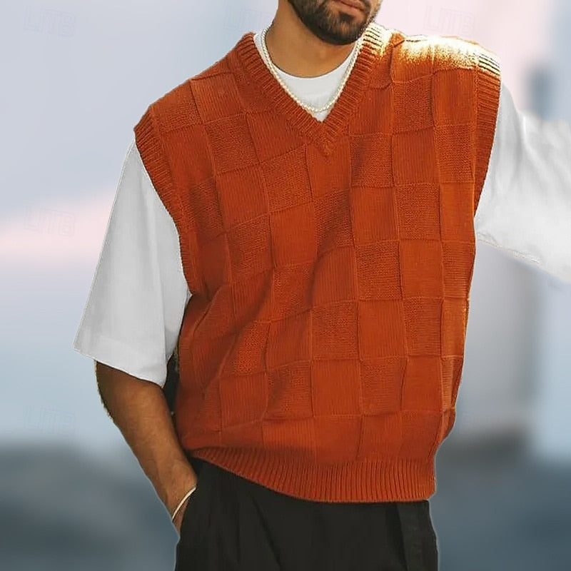 Men's Sweater Vest | V-Neck Knit Textured Regular Fit