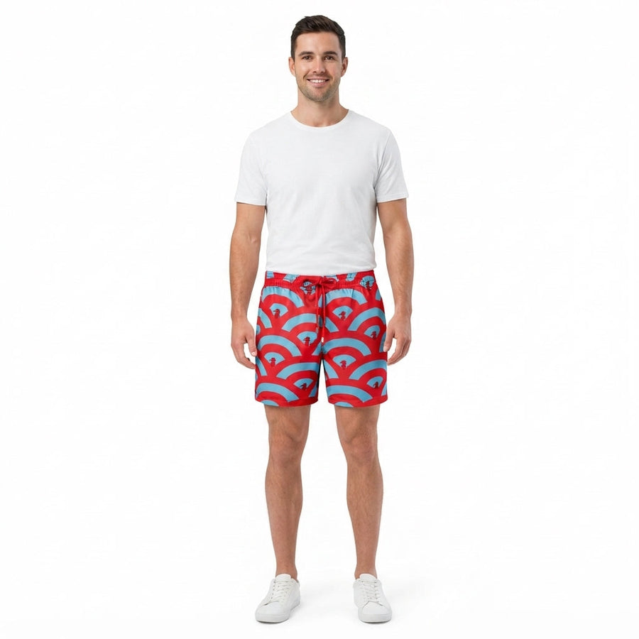 Men's Board Shorts | Geometric Print Drawstring Swim